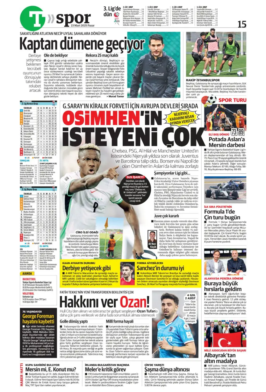 "A ligi için son viraj" (23 Mart 2025 spor manşetleri) 18 "A ligi için son viraj" (23 Mart 2025 spor manşetleri) 18