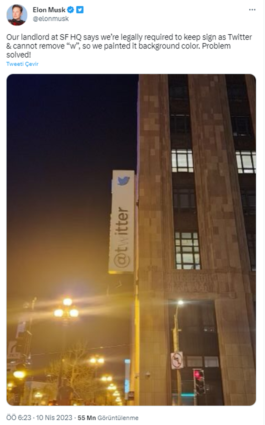 Elon Musk Twitter Genel Merkezi’nin tabelasını değiştirdi: Göğüsçü 1 Elon Musk Twitter Genel Merkezi’nin tabelasını değiştirdi: Göğüsçü 1