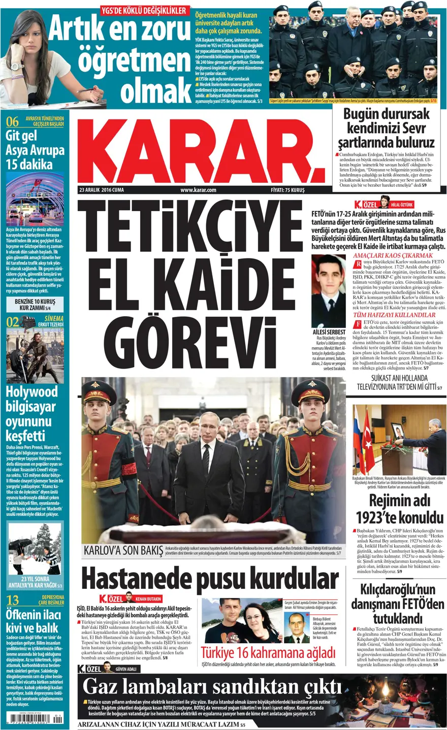 Gazete manşetleri-23.12.2016 12