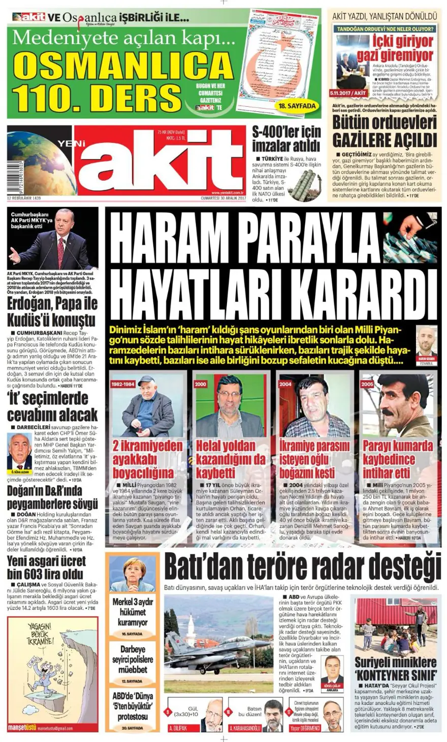 Günün gazete manşetleri - 30 Aralık 2017 14