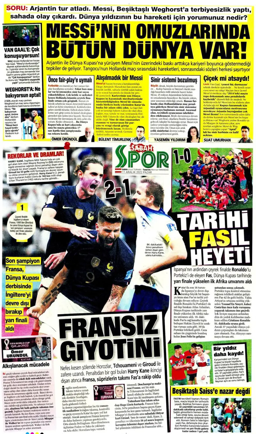 Günün spor manşetleri (11 Aralık 2022) 29