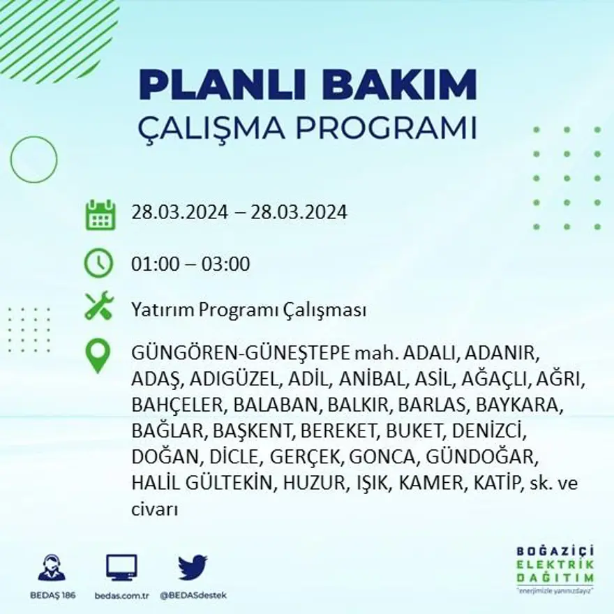 İstanbul'un 19 ilçesinde elektrik kesintisi: Elektrikler ne zaman gelecek? (28 Mart tarihli BEDAŞ kesinti programı) 35