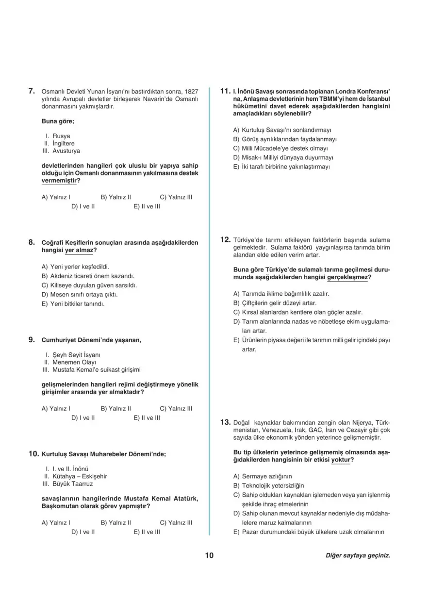 Uğur Okulları AYT -1 deneme sınavı 9
