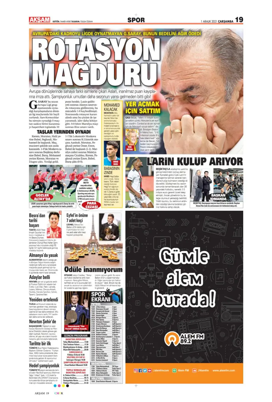 Günün spor manşetleri (1 Aralık 2021) 3