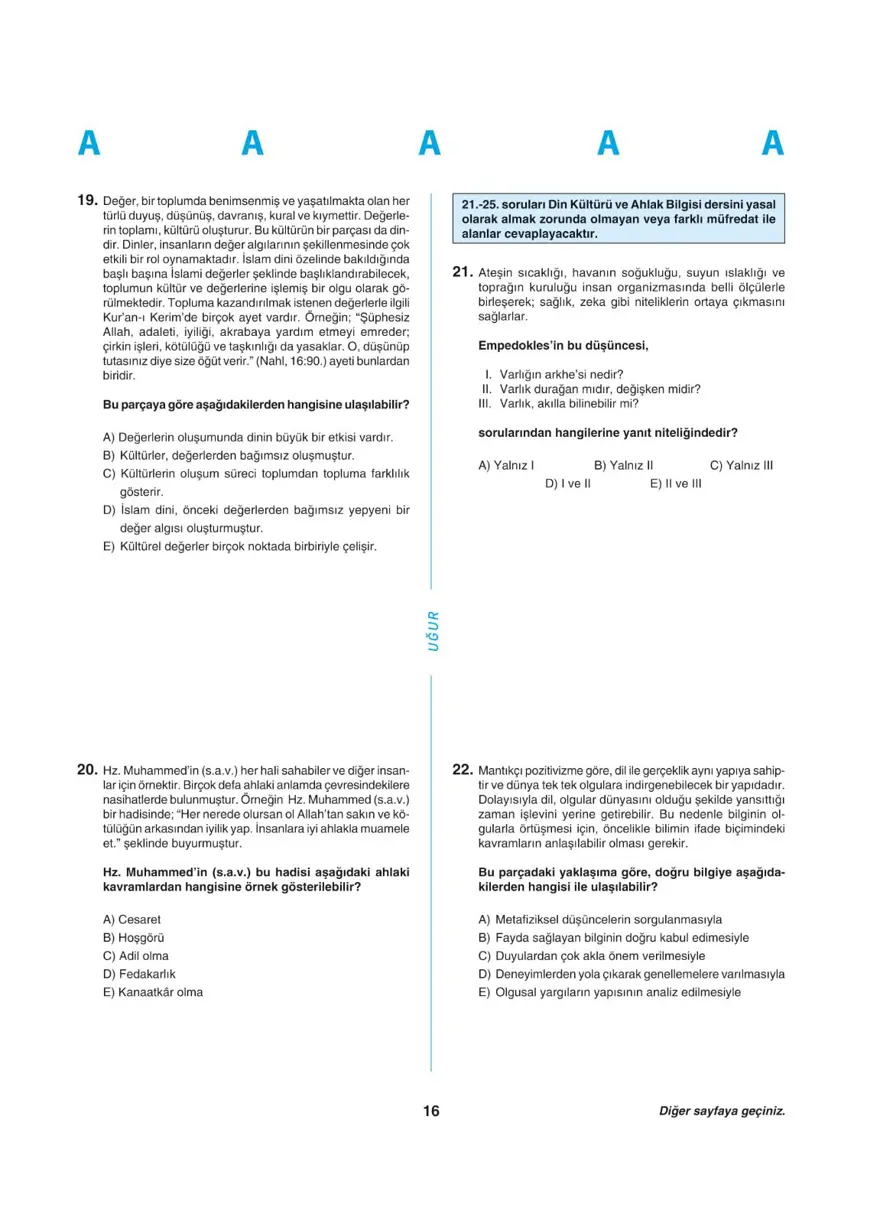 Uğur Okulları YKS - TYT deneme sınavı 15