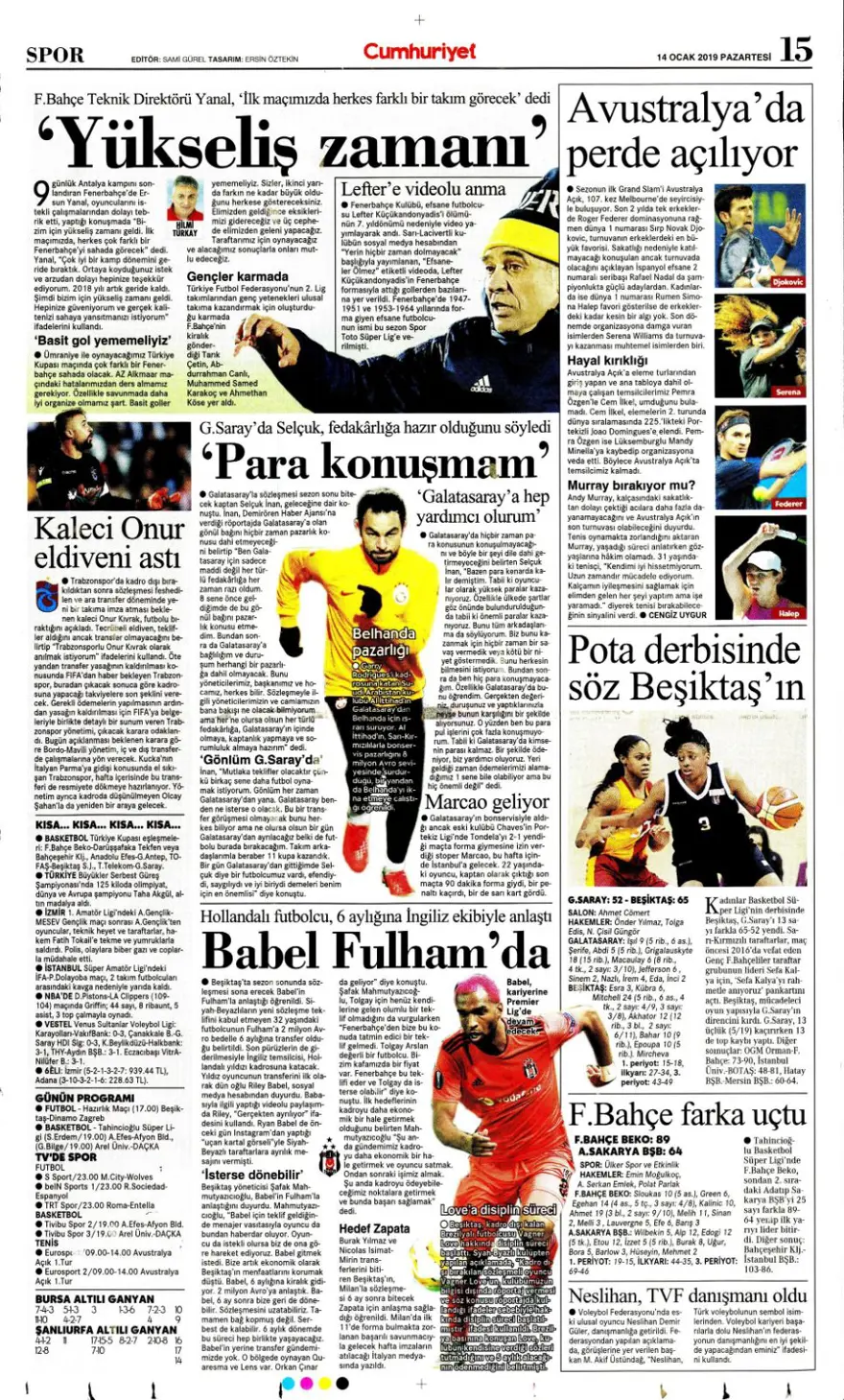 Günün spor manşetleri (14 Ocak 2019) 5