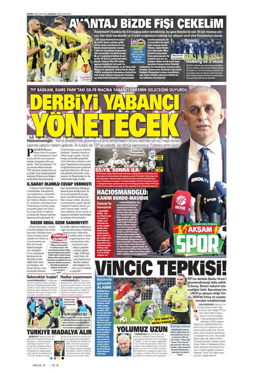 "Fenerbahçe zafer, Aslan destan peşinde" (20 Şubat spor manşetleri) 3