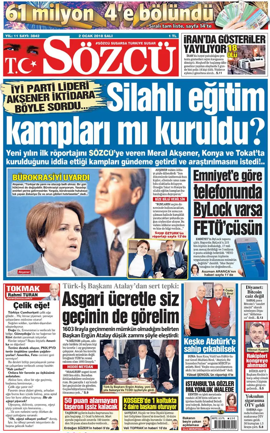 Günün gazete manşetleri - 2 Ocak 2018 9