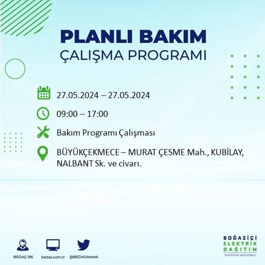 İstanbul'un 21 ilçesinde elektrik kesintisi: Elektrikler ne zaman gelecek? (27 Mayıs BEDAŞ kesinti programı) 23
