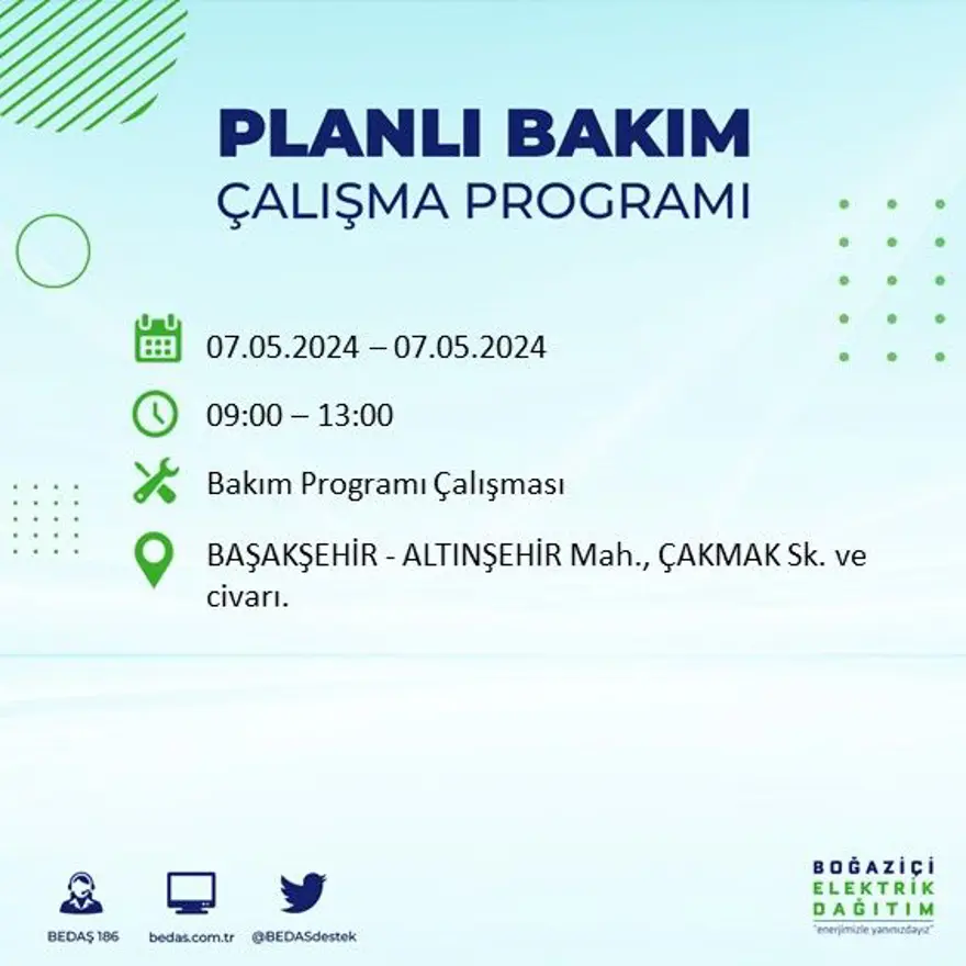 İstanbul'un 23 ilçesinde elektrik kesintisi: Elektrikler ne zaman gelecek? (7 Mayıs tarihli BEDAŞ kesinti programı) 12 İstanbul'un 23 ilçesinde elektrik kesintisi: Elektrikler ne zaman gelecek? (7 Mayıs tarihli BEDAŞ kesinti programı) 12