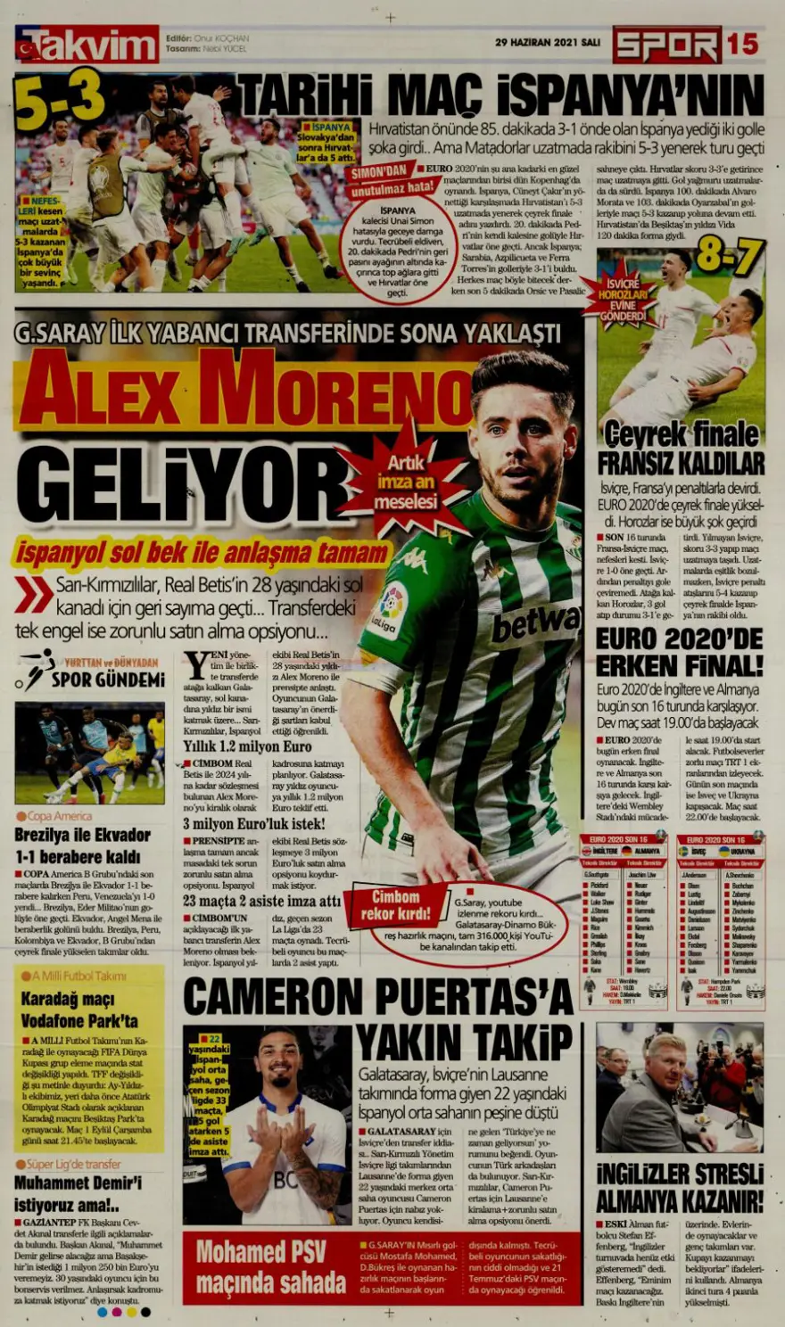 Günün spor manşetleri (29 Haziran 2021) 10