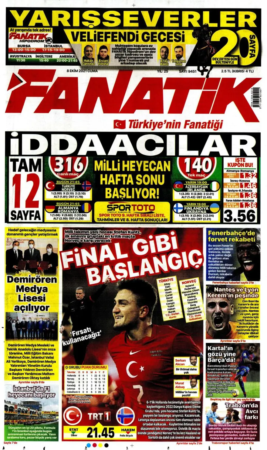 Günün spor manşetleri (8 Ekim 2021) 6