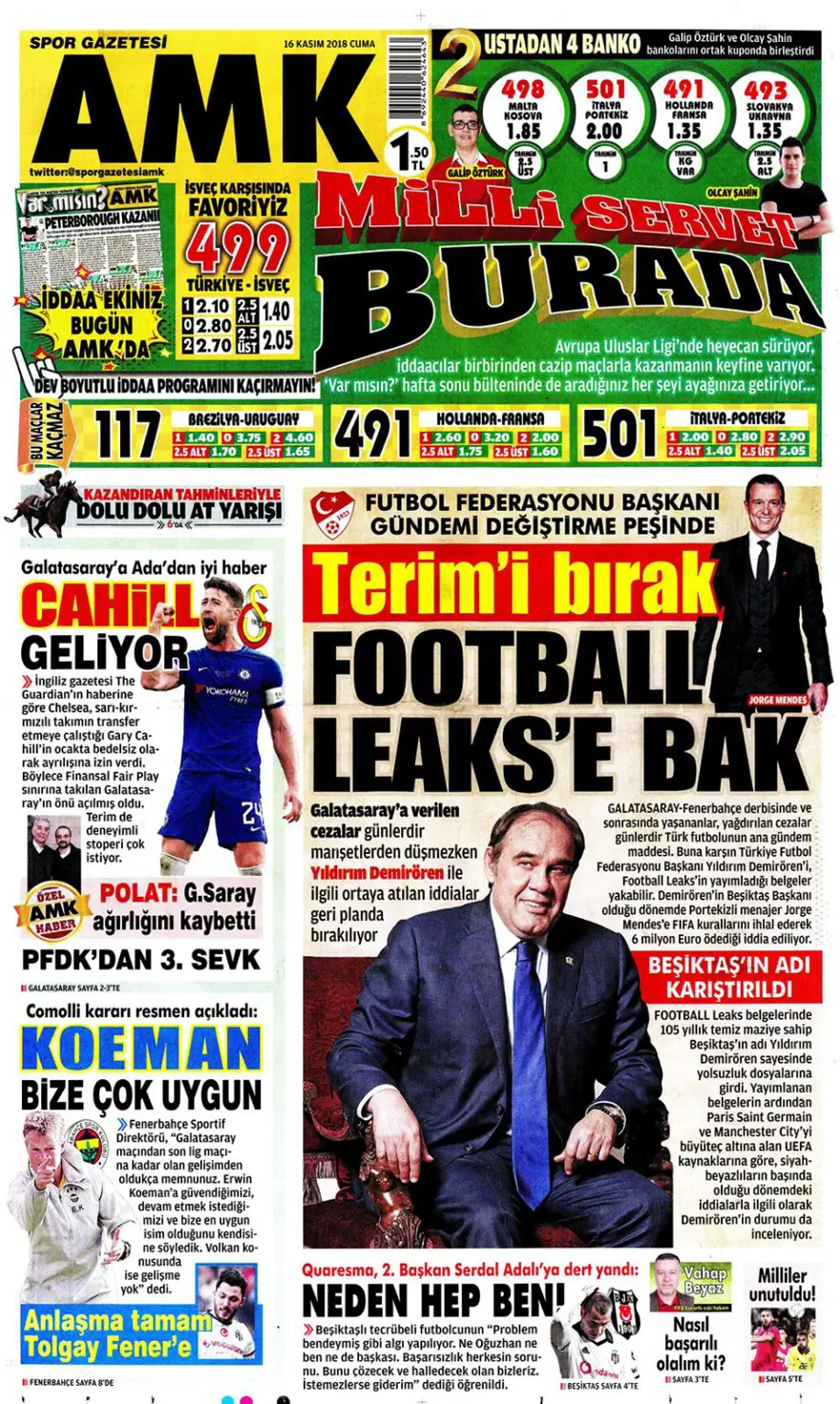 Günün gazete manşetleri - 16 Kasım 2018 18 Günün gazete manşetleri - 16 Kasım 2018 18
