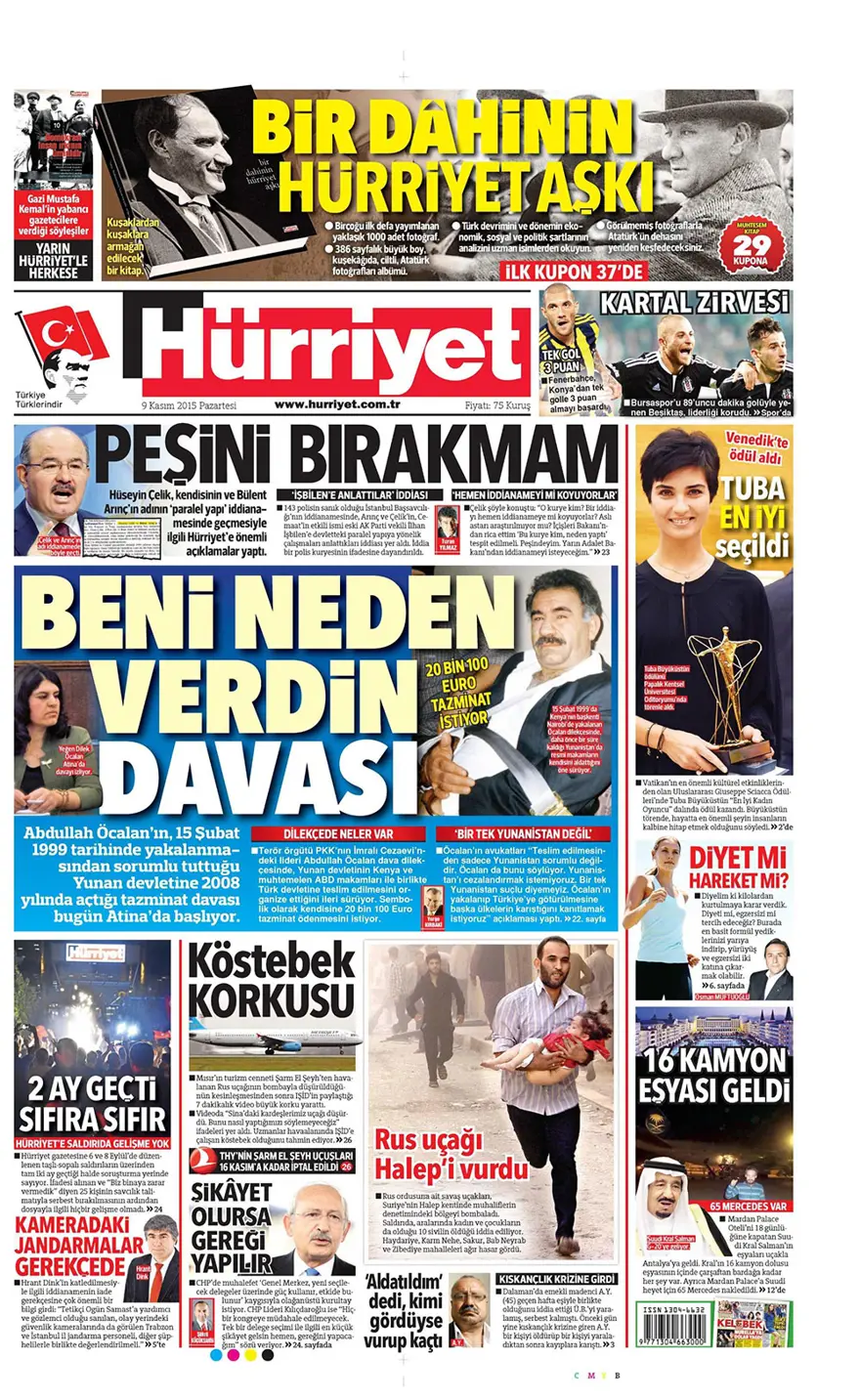 Günün gazete manşetleri - 9 Kasım 2015 1