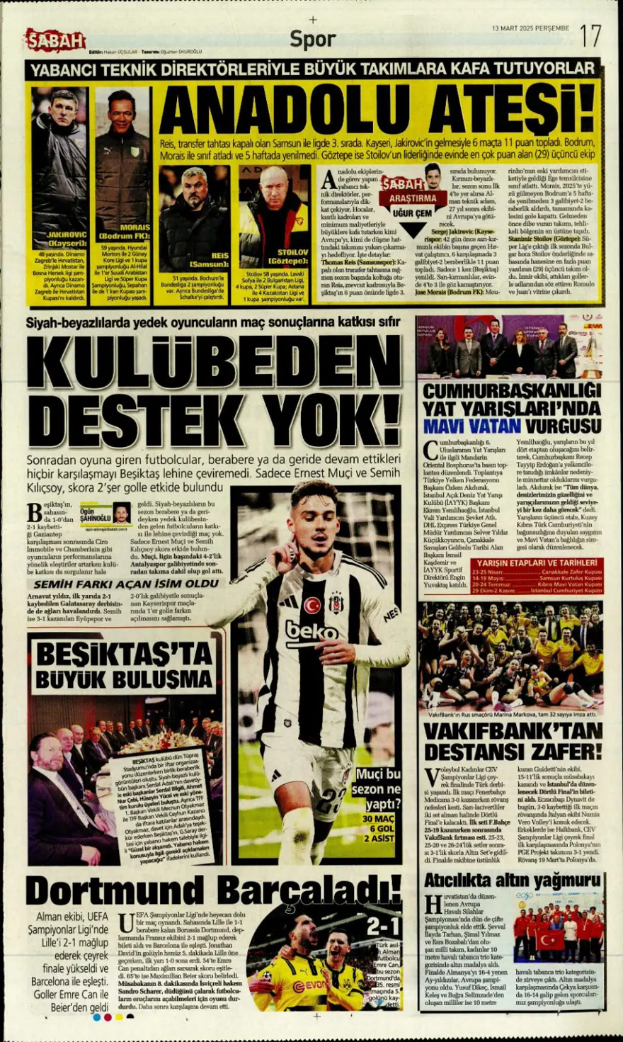 "Haydi Fener turla gel" (13 Mart 2025 spor manşetleri) 24