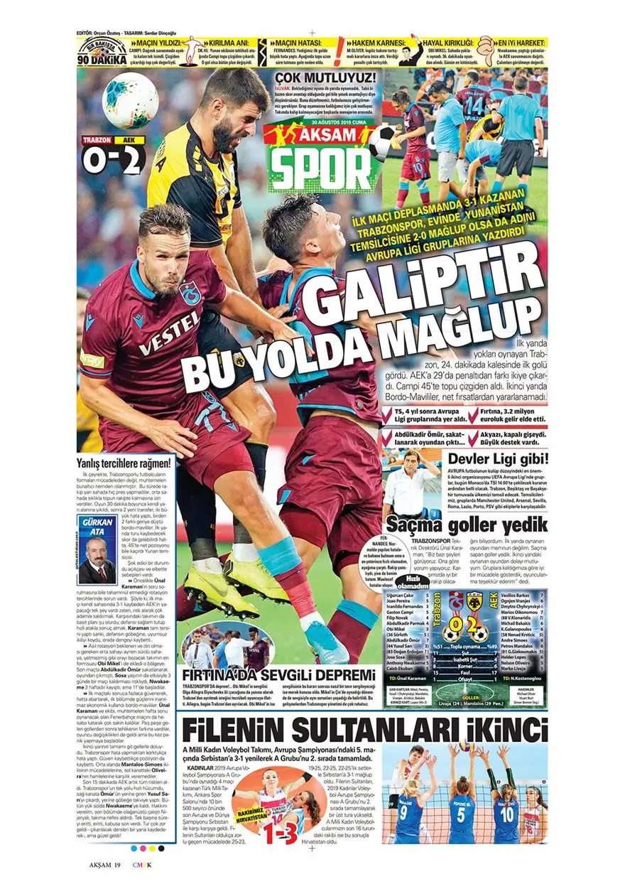 Günün spor manşetleri (30 Ağustos 2019) 4