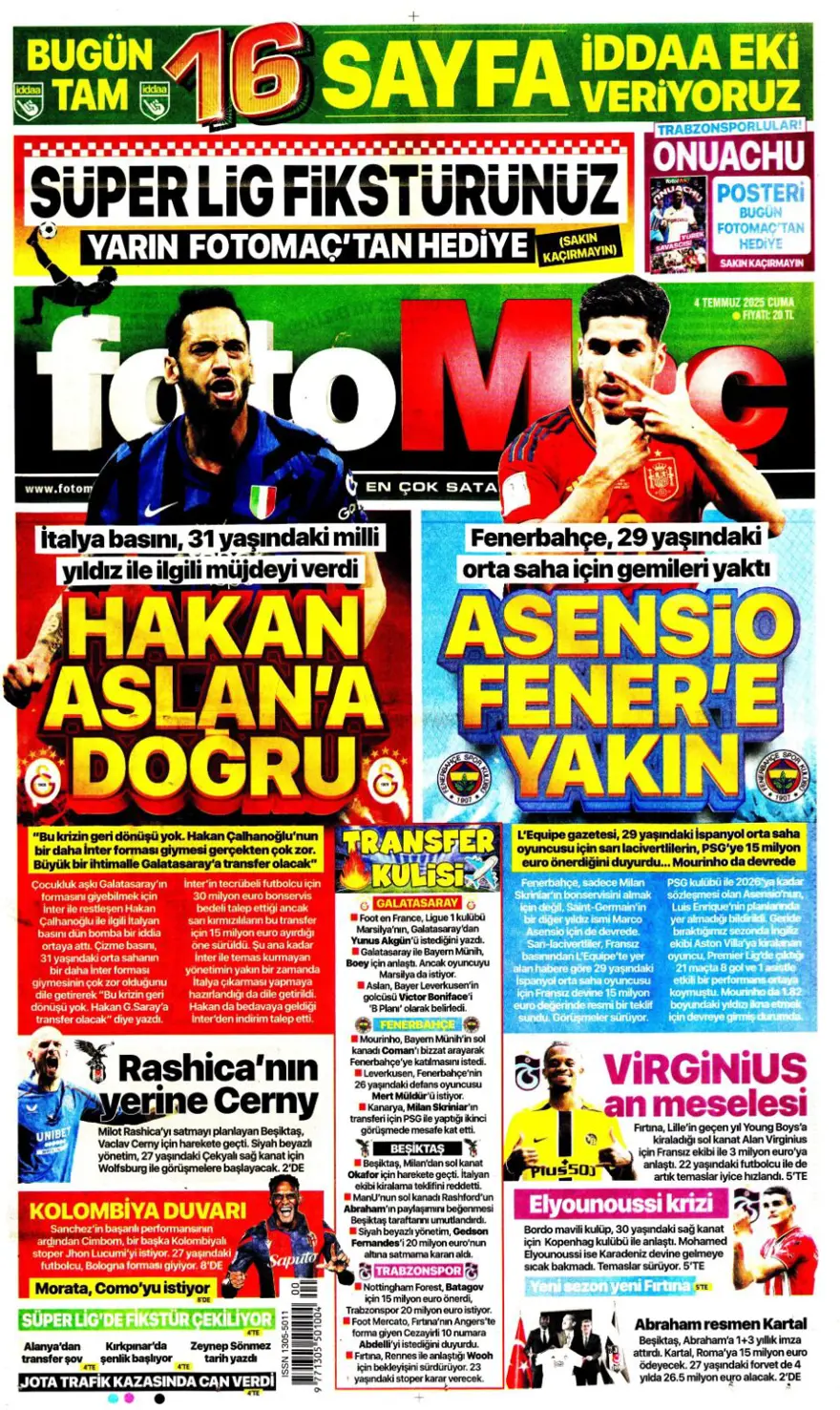 "Kale artık İrfan Can'ın" (4 Temmuz 2025 spor manşetleri) 4
