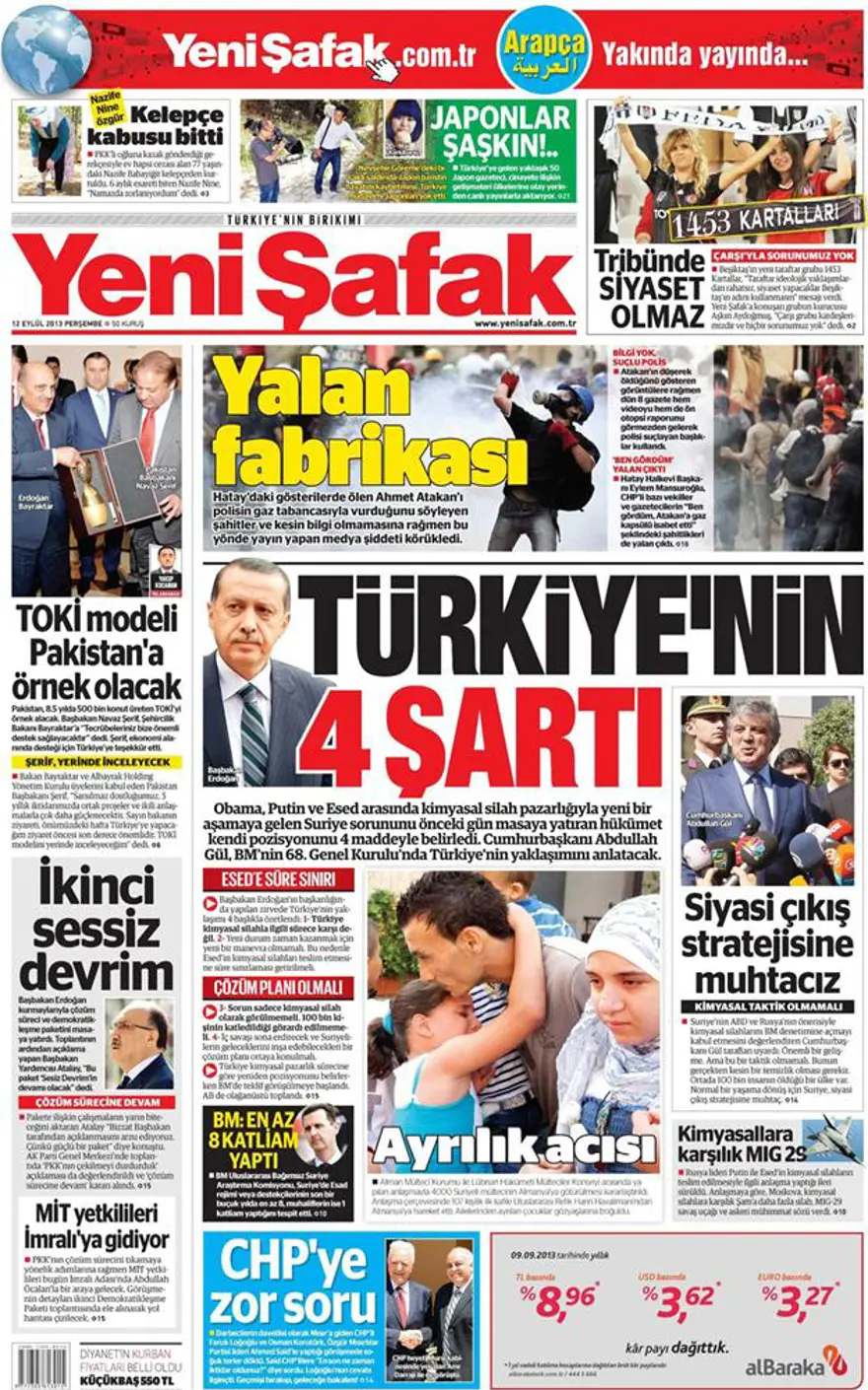 12 Eylül 2013 gazete manşetleri 12