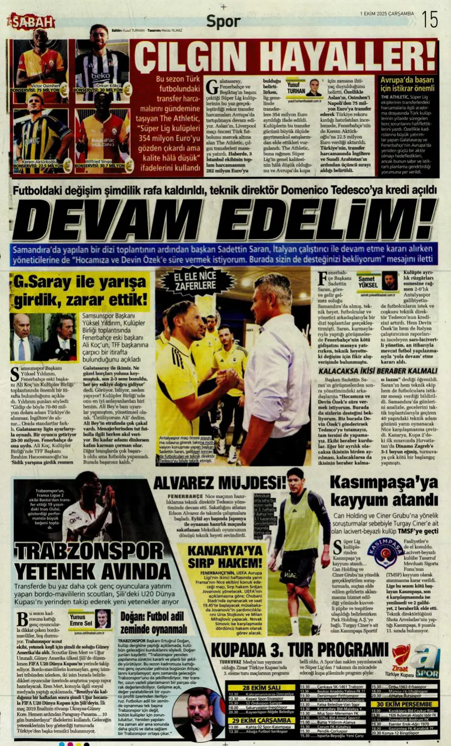 "Adı Aslan, işi destan" (1 Ekim 2025 spor manşetleri) 24