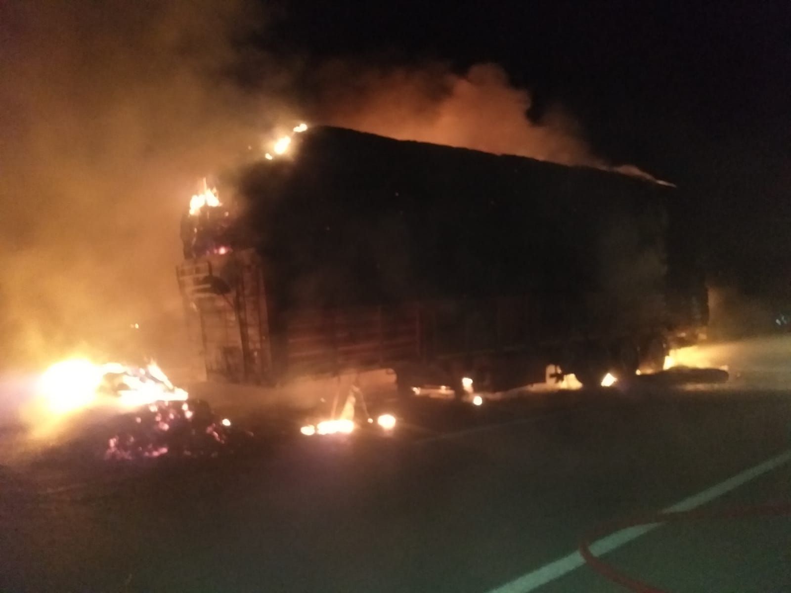İzmir'de saman yüklü TIR'da yangın