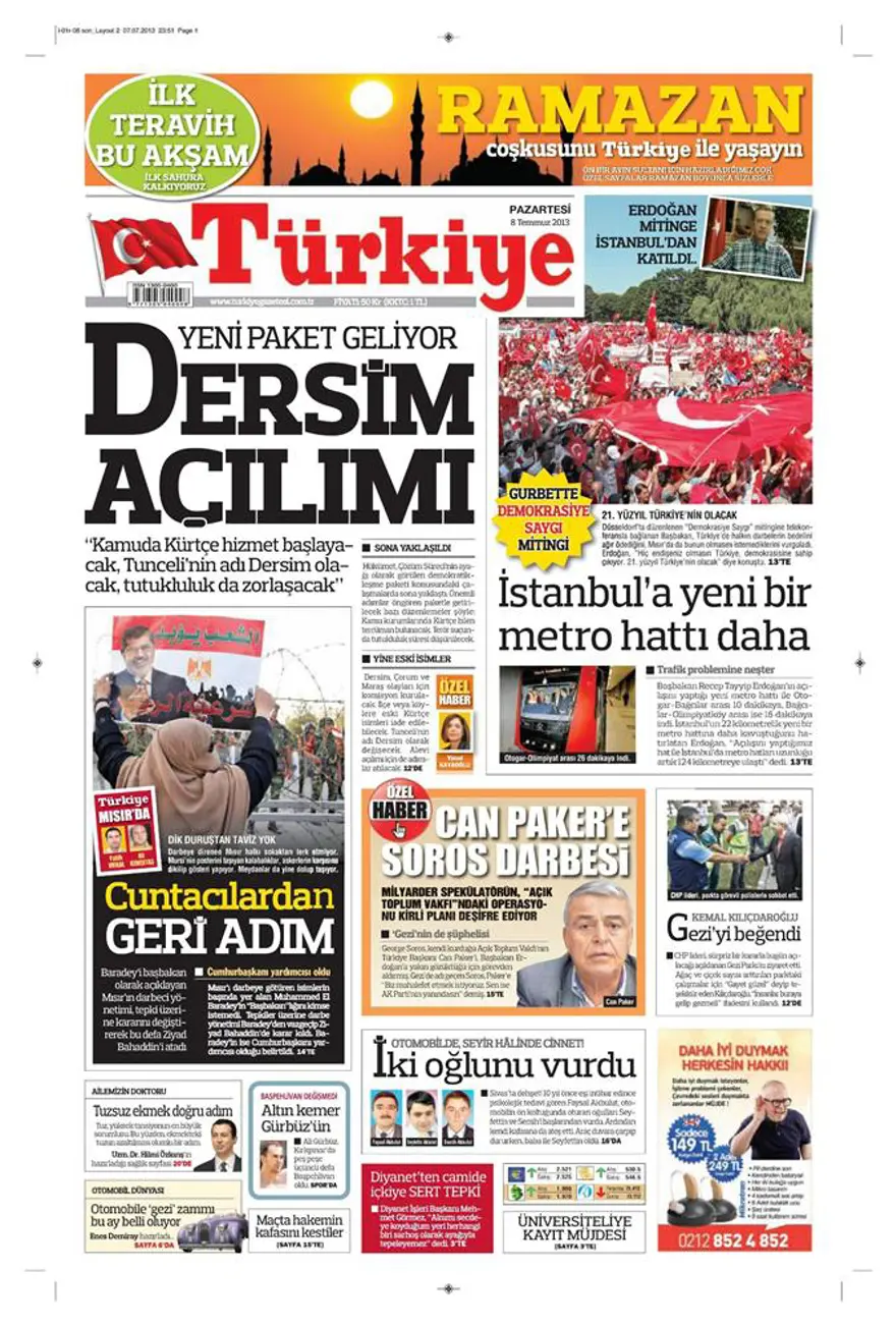 8 Temmuz 2013 gazete manşetleri 17