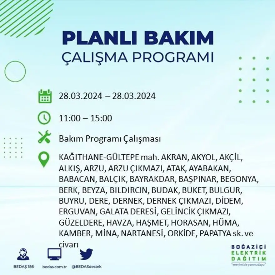 İstanbul'un 19 ilçesinde elektrik kesintisi: Elektrikler ne zaman gelecek? (28 Mart tarihli BEDAŞ kesinti programı) 39