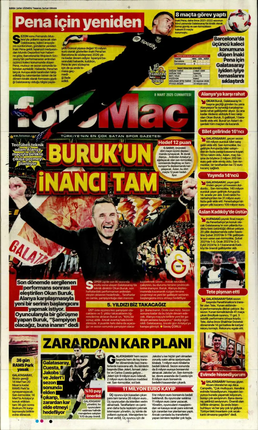 "Fatura Mourinho'ya" (8 Mart 2025 spor manşetleri) 7 "Fatura Mourinho'ya" (8 Mart 2025 spor manşetleri) 7