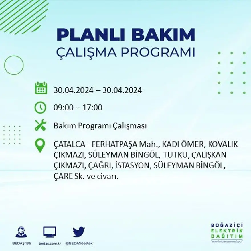 İstanbul'un 23 ilçesinde elektrik kesintisi: Elektrikler ne zaman gelecek? (30 Nisan tarihli BEDAŞ kesinti programı) 30