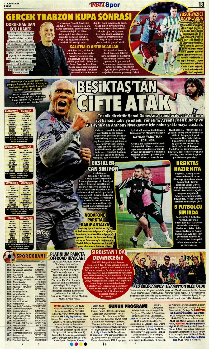 Günün spor manşetleri (13 Kasım 2022) 8