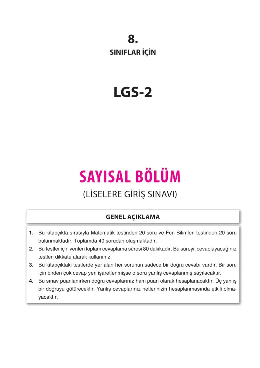 Uğur Okulları LGS-2 sayısal deneme sınavı 