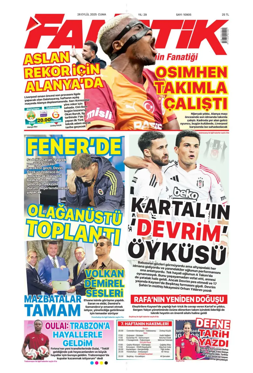 "Tedesco görüşme odasına" (26 Eylül 2025 spor manşetleri) 6 "Tedesco görüşme odasına" (26 Eylül 2025 spor manşetleri) 6