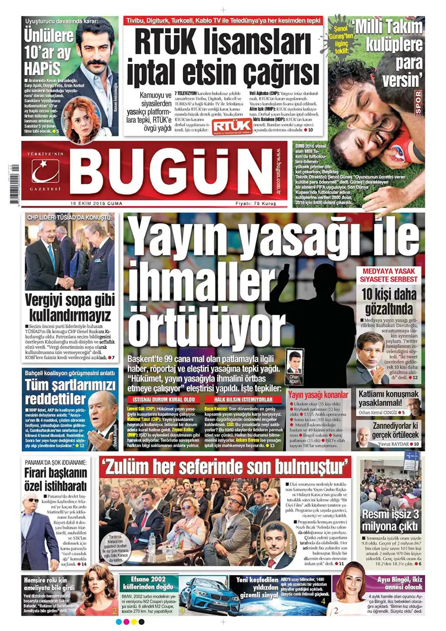Günün gazete manşetleri - 16 Ekim 2015 13