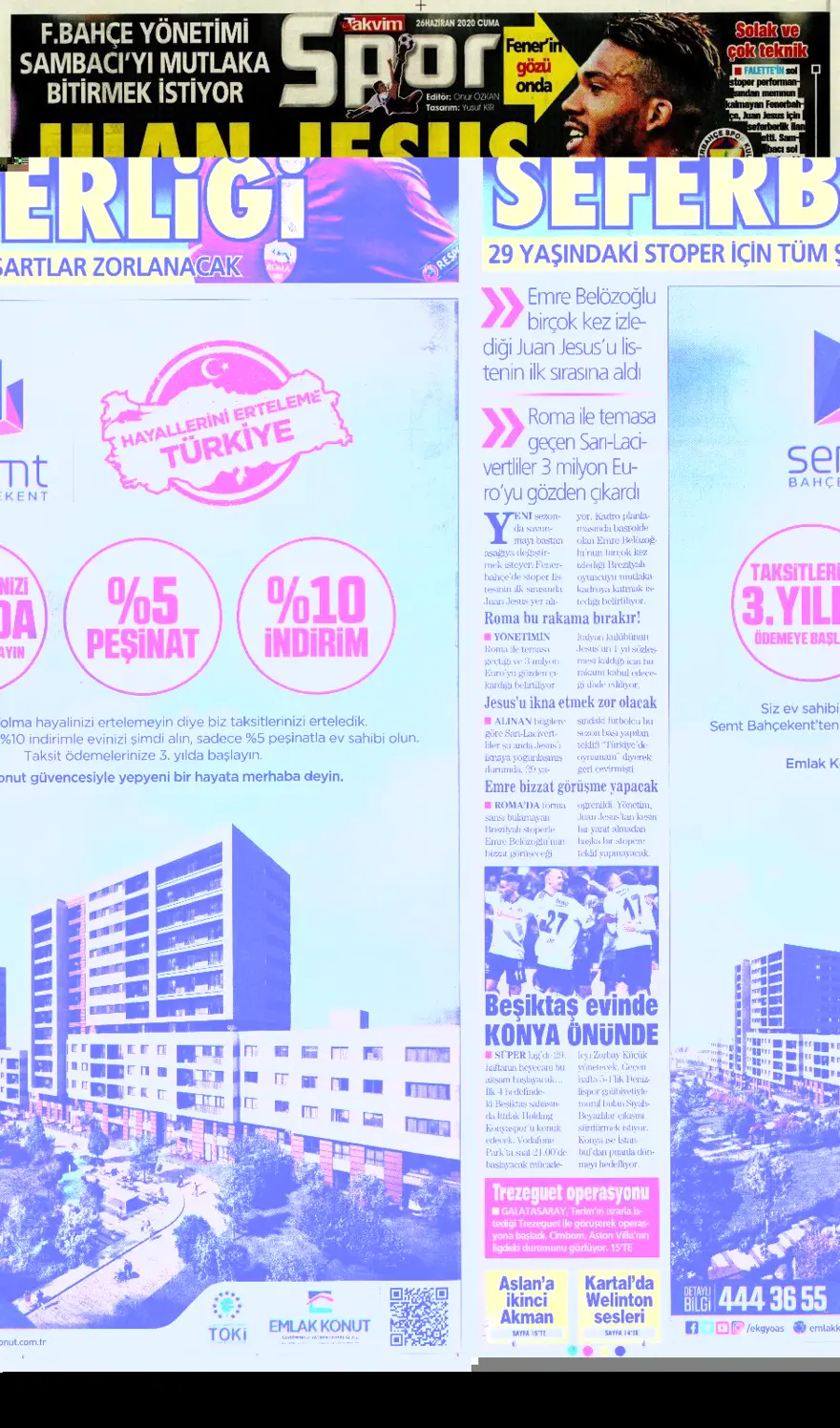 Günün spor manşetleri (26 Haziran 2020) 13