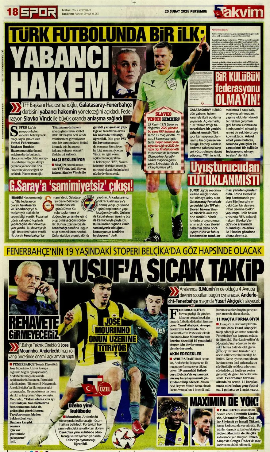 "Fenerbahçe zafer, Aslan destan peşinde" (20 Şubat spor manşetleri) 15