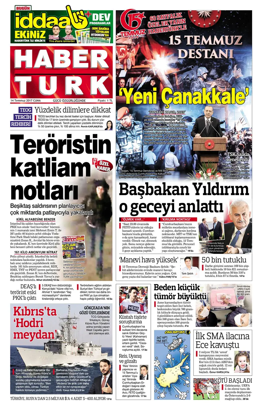 Günün gazete manşetleri - 14 Temmuz 2017 4