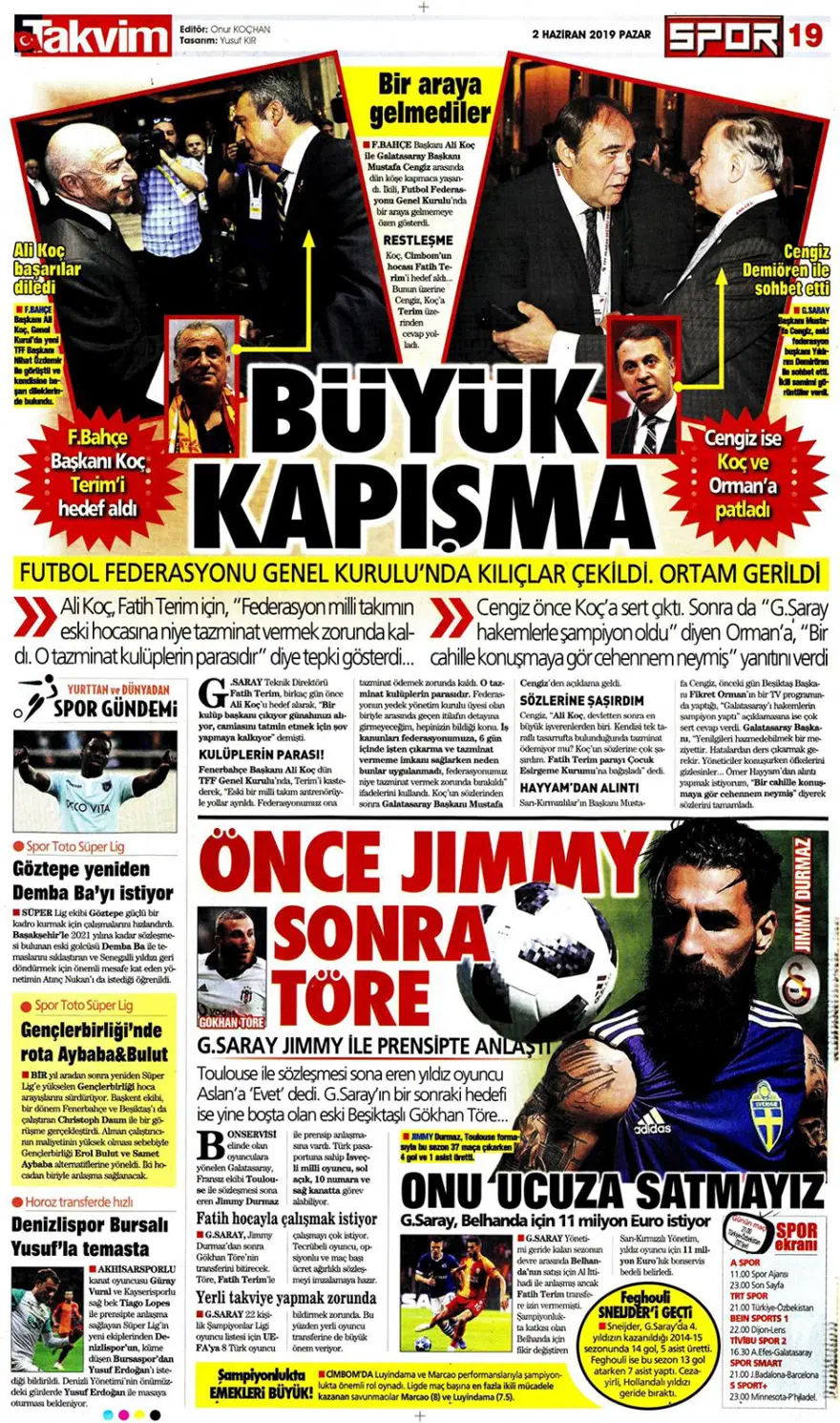 Günün spor manşetleri (2 Haziran 2019) 