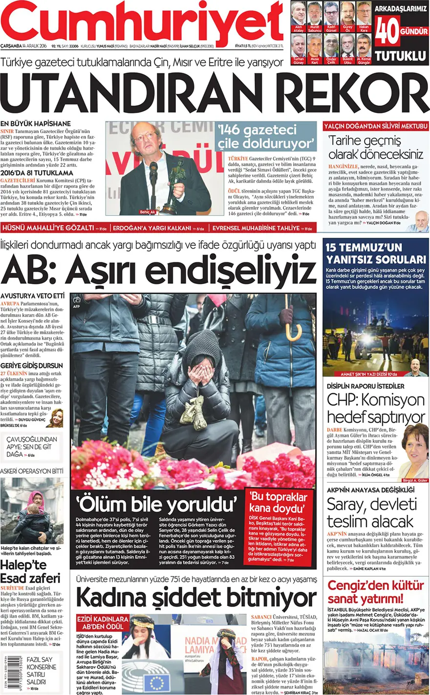 Günün gazete manşetleri - 14 Aralık 2016 10