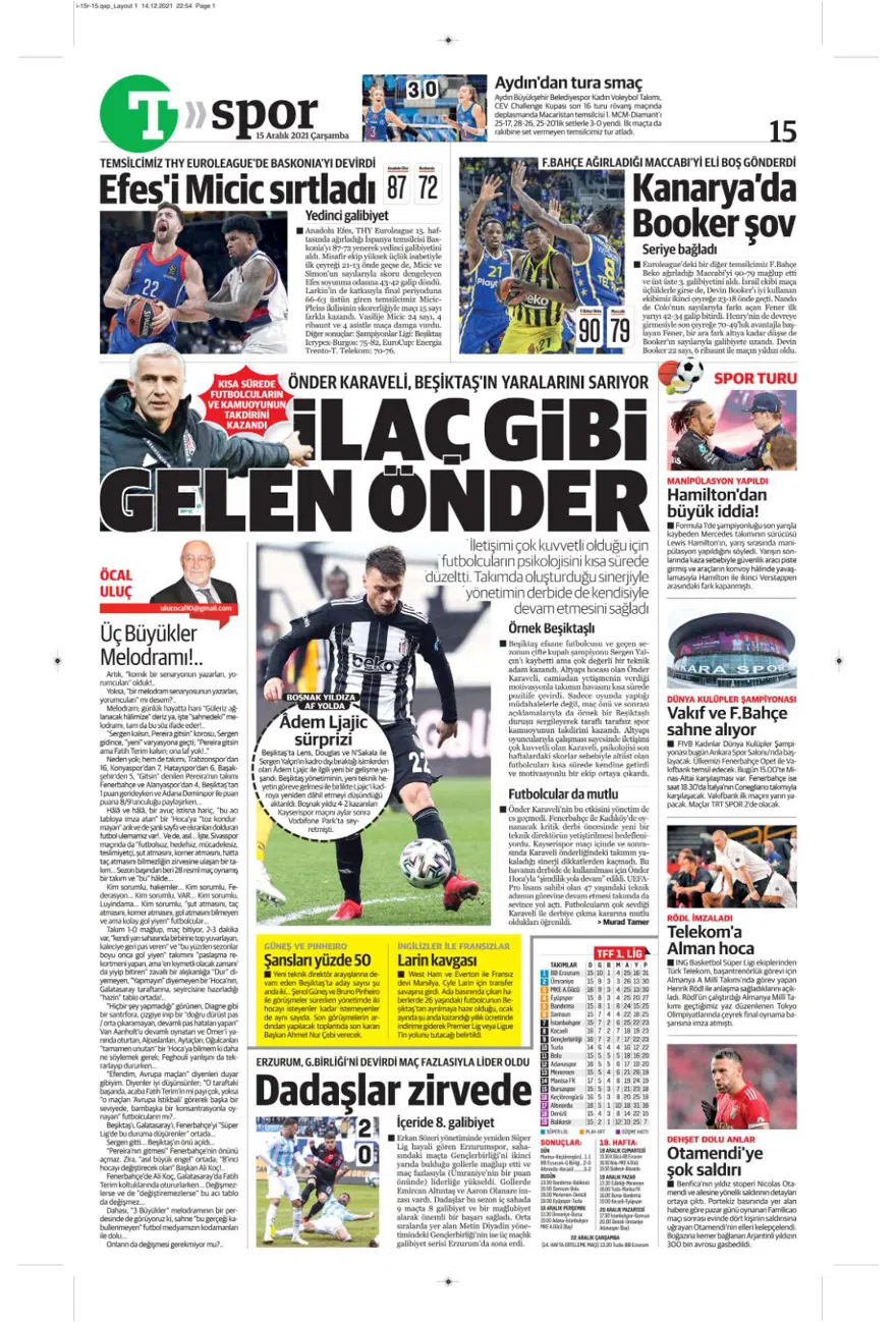 Günün spor manşetleri (15 Aralık 2021) 16 Günün spor manşetleri (15 Aralık 2021) 16