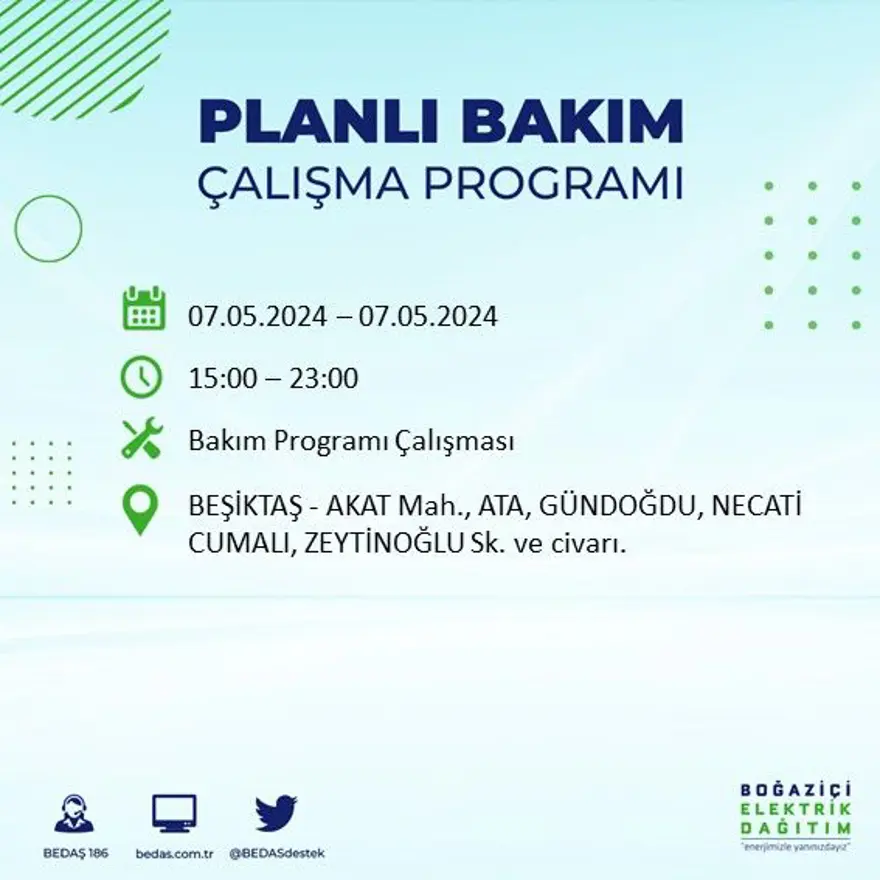 İstanbul'un 23 ilçesinde elektrik kesintisi: Elektrikler ne zaman gelecek? (7 Mayıs tarihli BEDAŞ kesinti programı) 17 İstanbul'un 23 ilçesinde elektrik kesintisi: Elektrikler ne zaman gelecek? (7 Mayıs tarihli BEDAŞ kesinti programı) 17