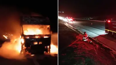 Otoyolda yangın paniği: TIR'da başladı, otluk alana sıçradı