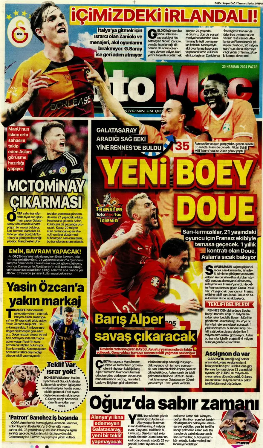 "Avusturya'ya farklı 11" (30 Haziran 2024 spor manşetleri) 15