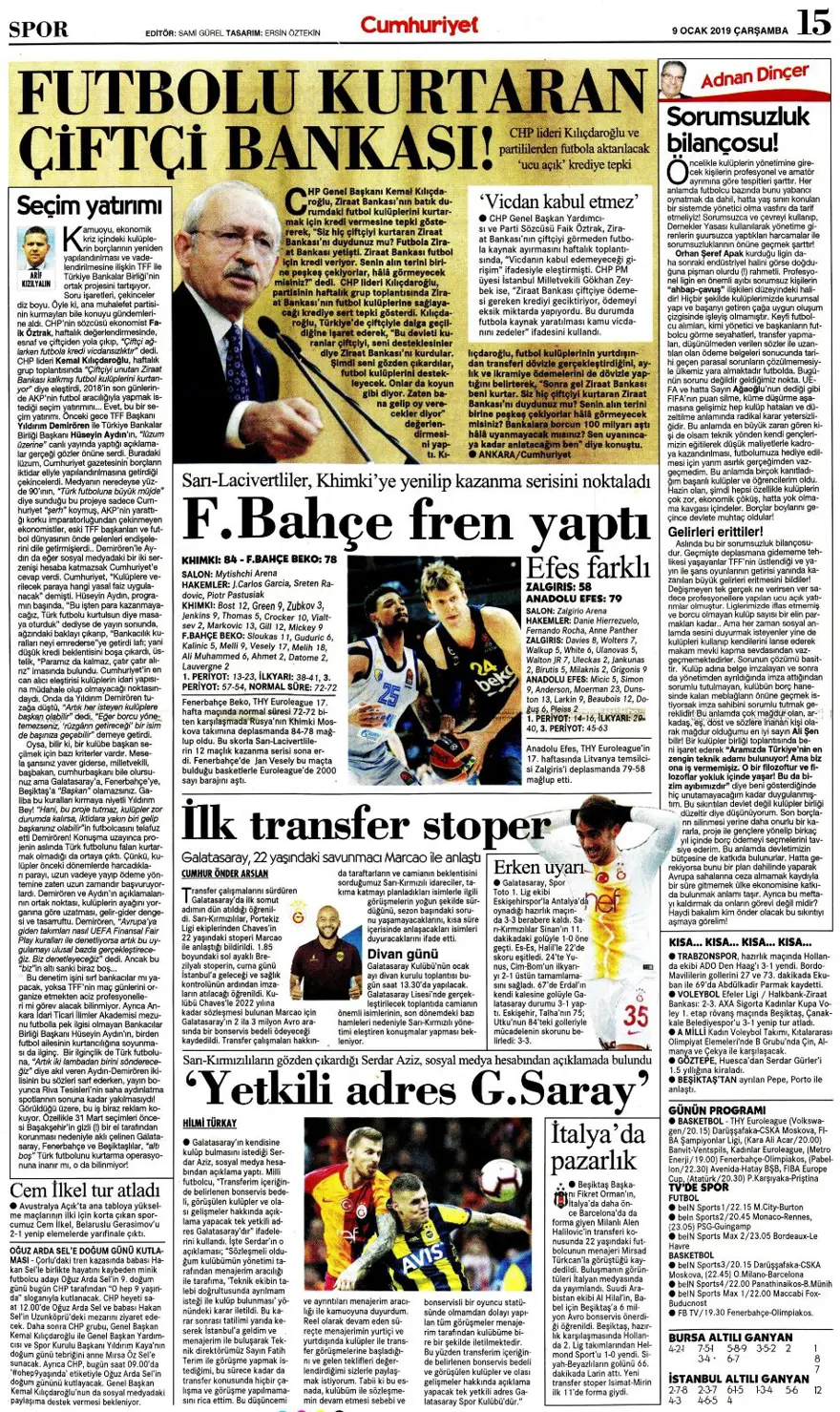 Günün spor manşetleri (09 Ocak 2019) 3