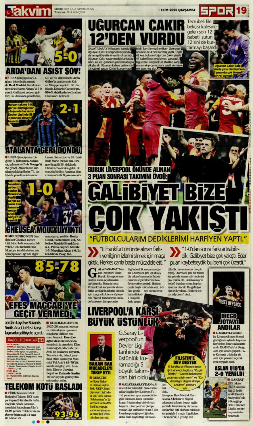 "Adı Aslan, işi destan" (1 Ekim 2025 spor manşetleri) 22