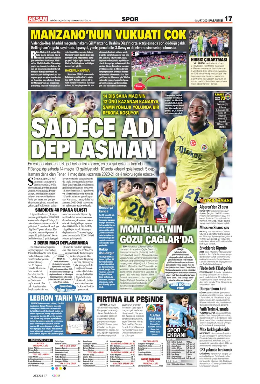 "Aslan tarihi değiştirdi" (4 Mart 2024 spor manşetleri) 1