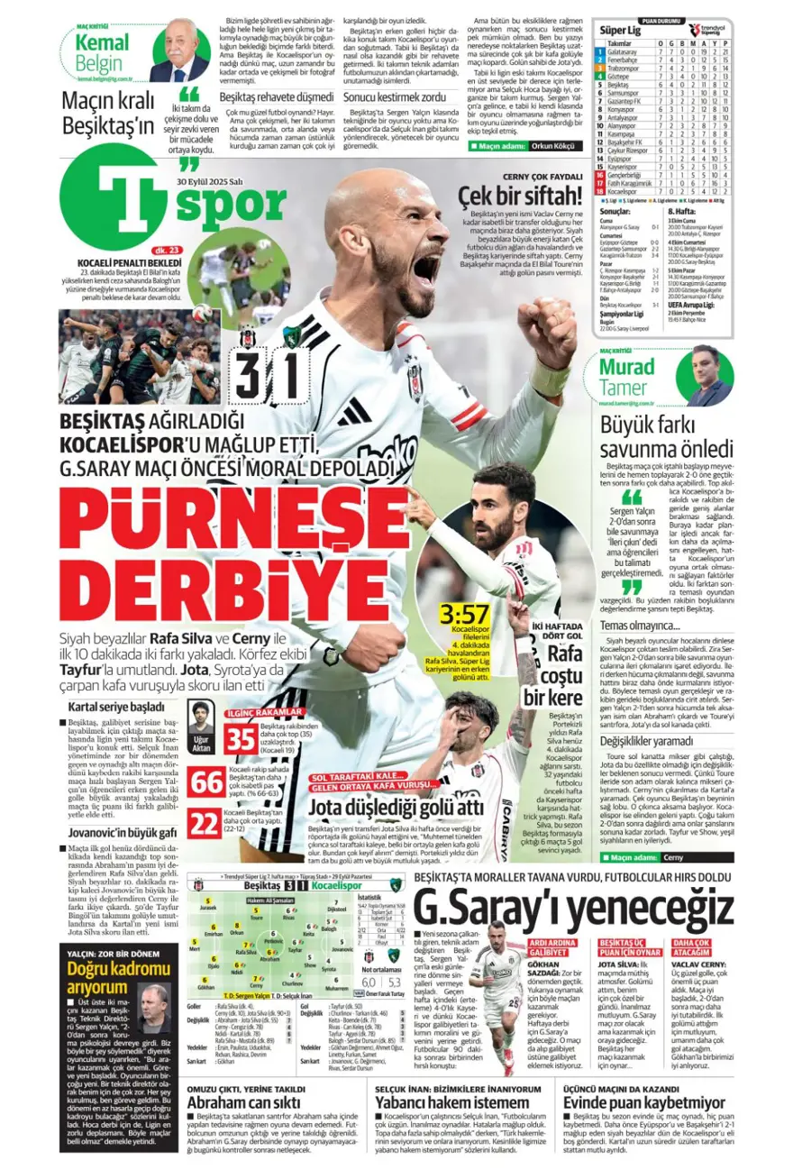 "Cehennem Liverpool'u bekliyor" (30 Eylül 2025 spor manşetleri) 28