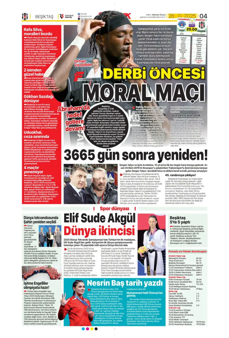 "Dörtlüleri yaktı, Aslan'ı bekliyor" (26 Ekim 2025 spor manşetleri) 2