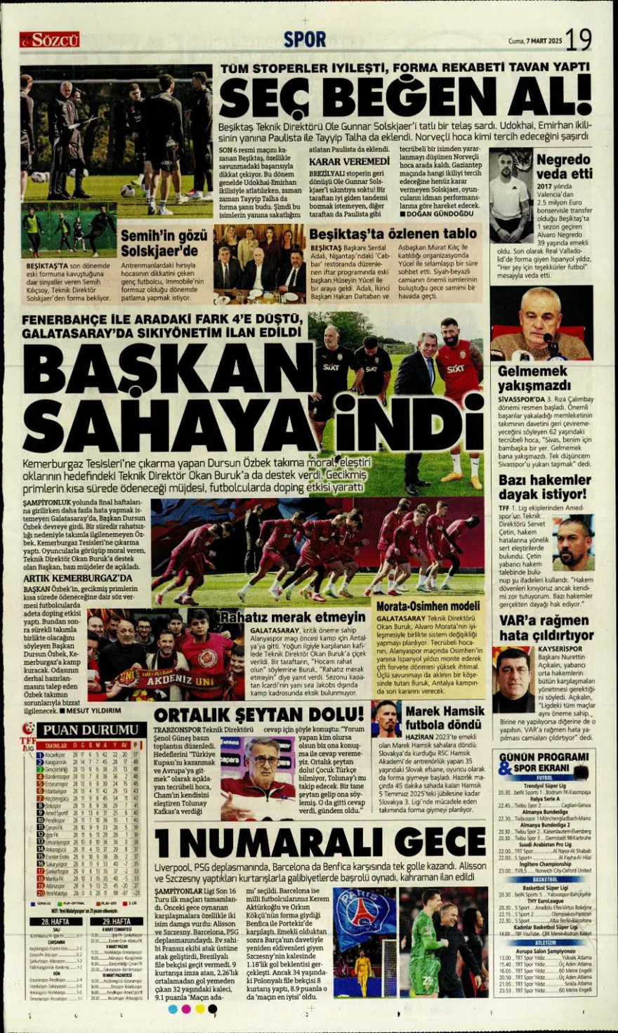 "Turu zora soktu" (7 Mart 2025 spor manşetleri) 9