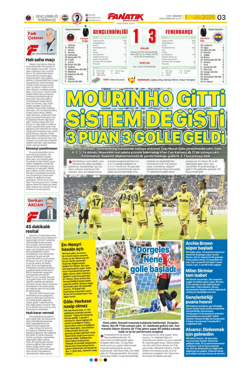 "Acıların takımı" (1 Eylül spor manşetleri) 2