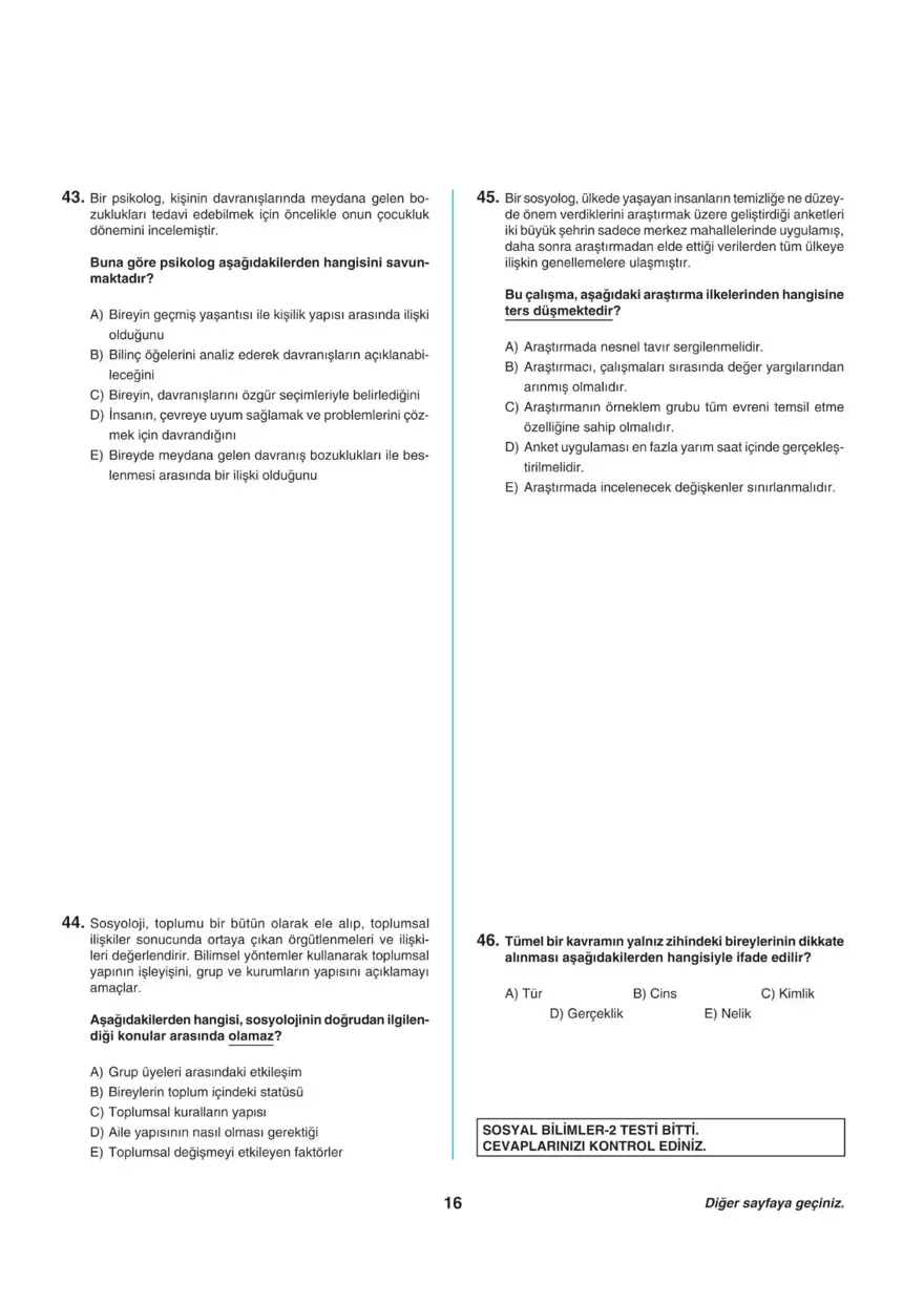 Uğur Okulları AYT -2 deneme sınavı 15
