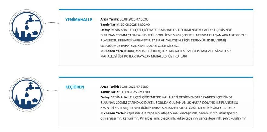 ASKİ 30 Ağustos su kesintisi programı: Ankara'da sular ne zaman gelecek? 1